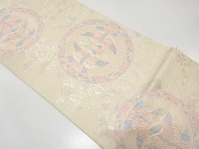 JAPANESE KIMONO / ANTIQUE FUKURO OBI / SILK / WOVEN CRANE